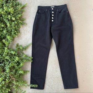 WeWoreWhat The Danielle Crystal Straight Cotton Jeans in Black, Size 28